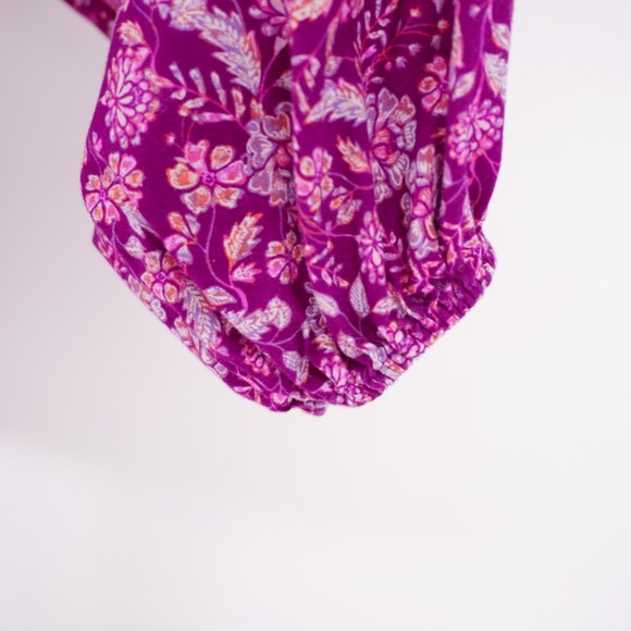 Old Navy XS V-Neck Floral Purple Dress Long Bishop Sleeve Cotton Viscose‎ - Picture 3 of 8